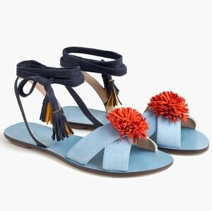 J. Crew Blue Suede Gladiator Sandals With Tassel Ankle Ties Size 6